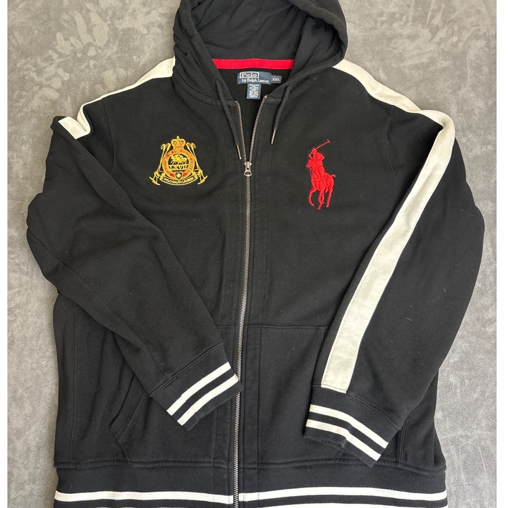 Polo Ralph Lauren Big Pony Crest Full Zip Hoodie Black White Red XXL Talon Zip